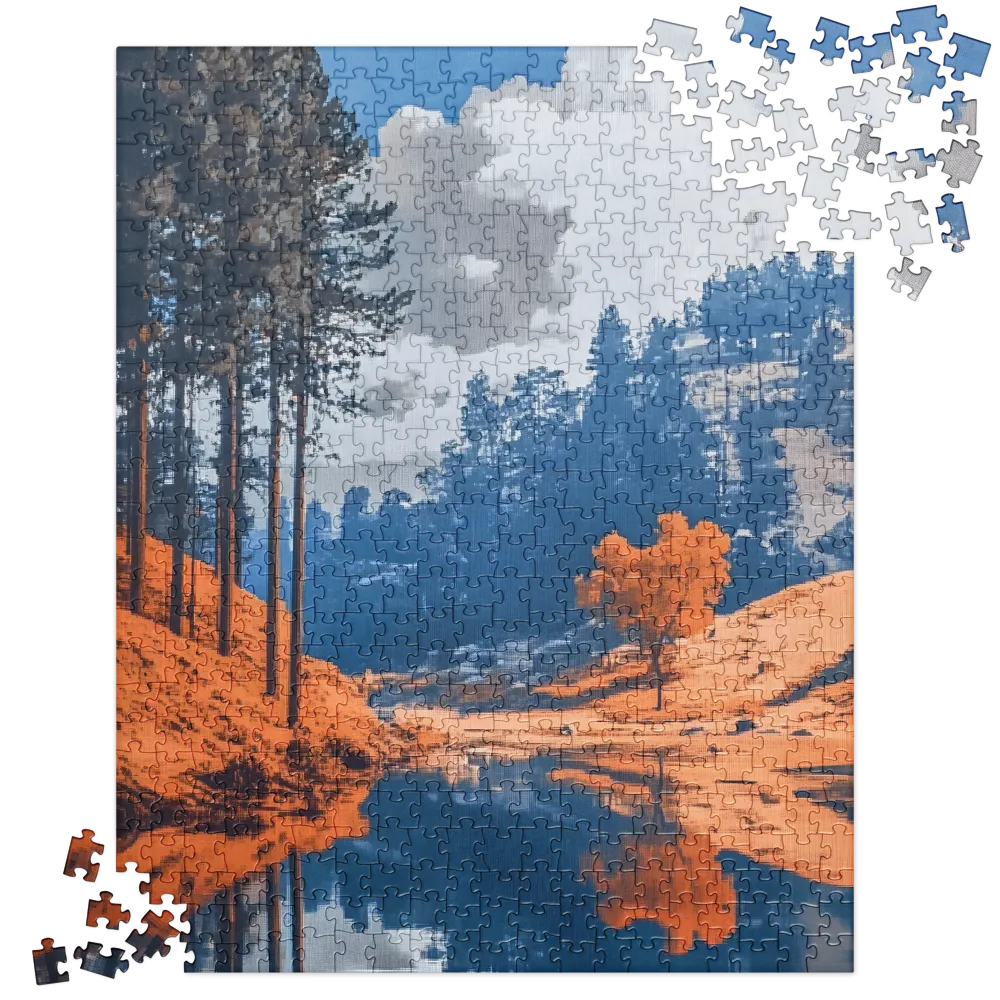 Duotone Lake Landscape 
 Jigsaw Puzzle in Tin Box