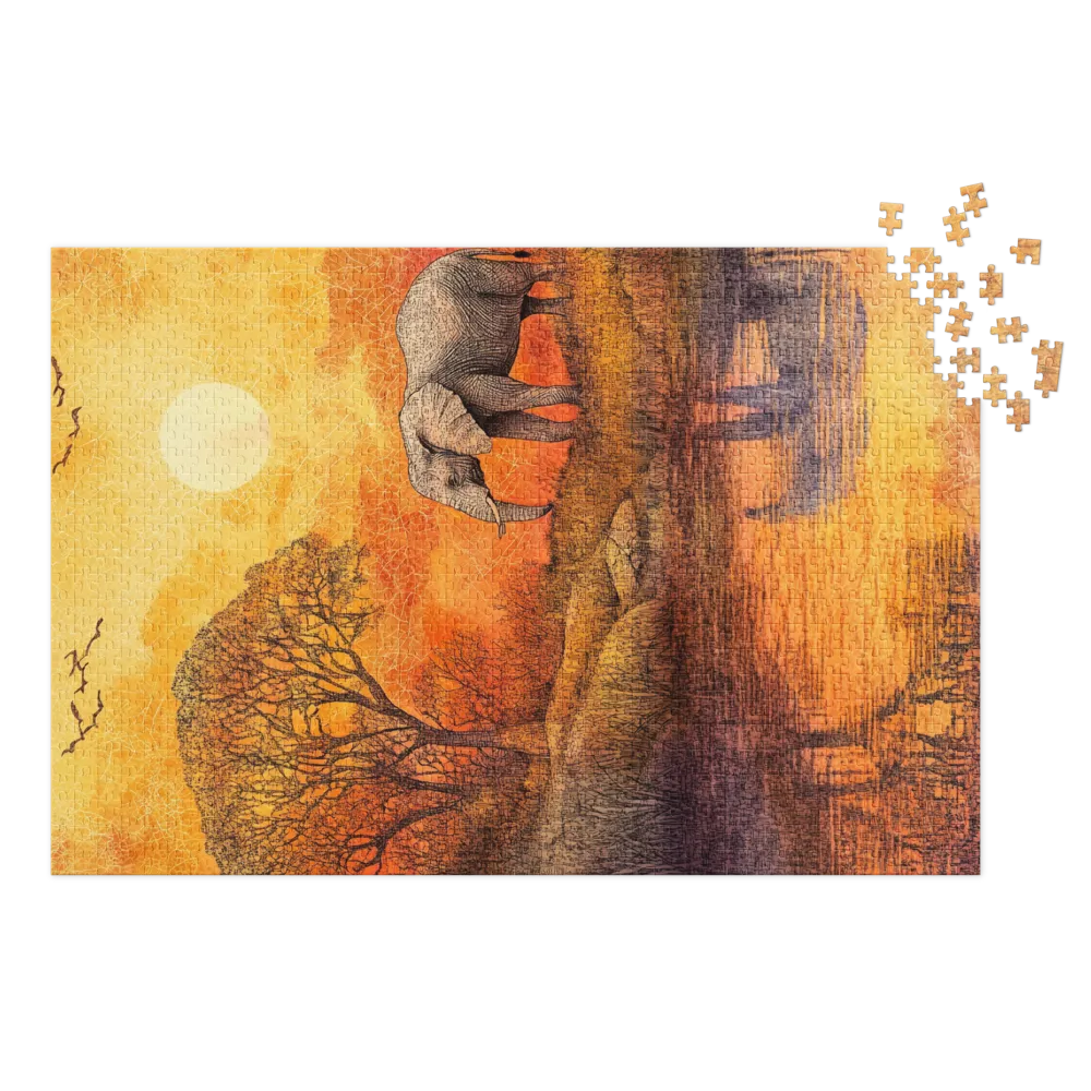 Elephant in Sunset Landscape | Jigsaw Puzzle (252/520 pieces)