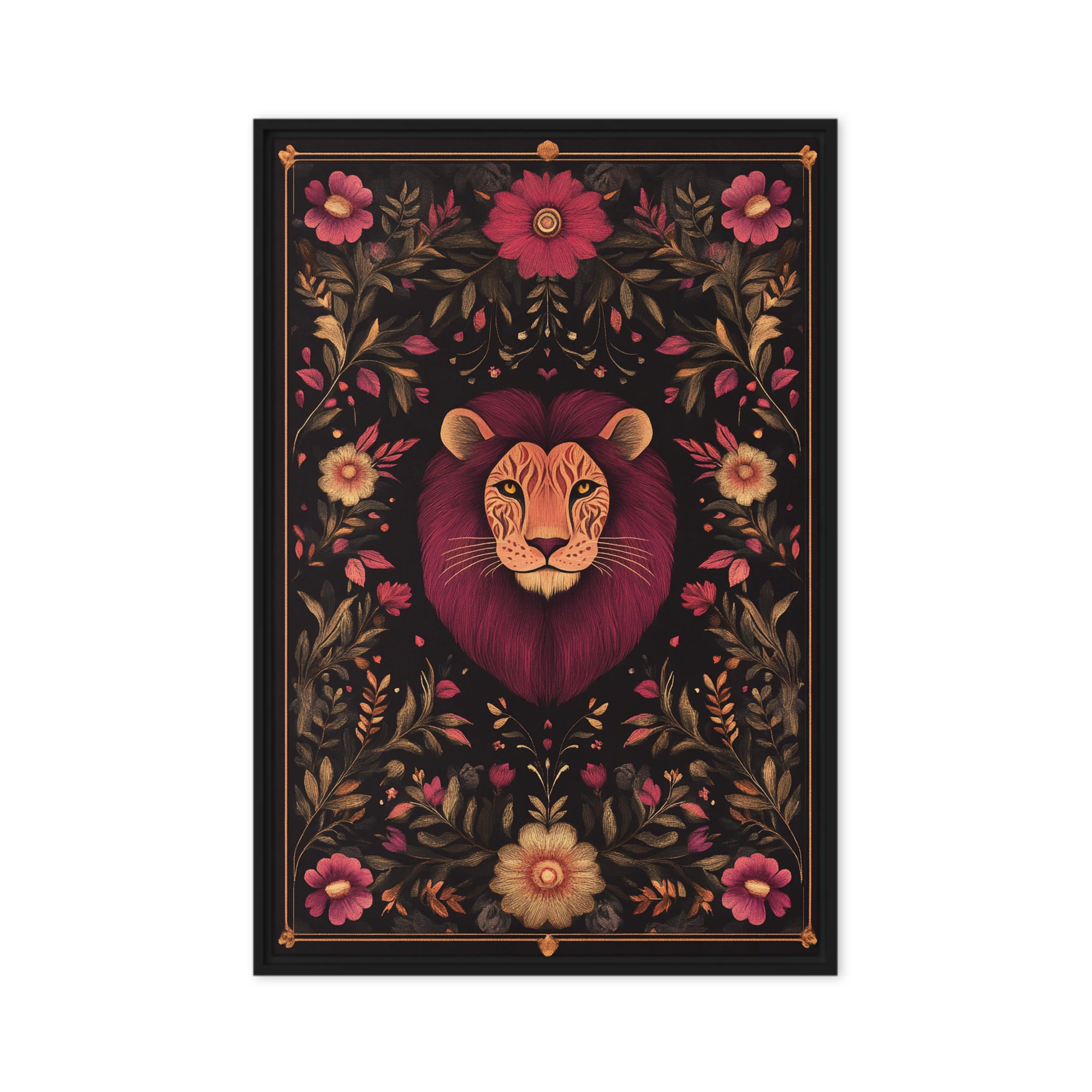 Illustrated Lion Surrounded by Flowers