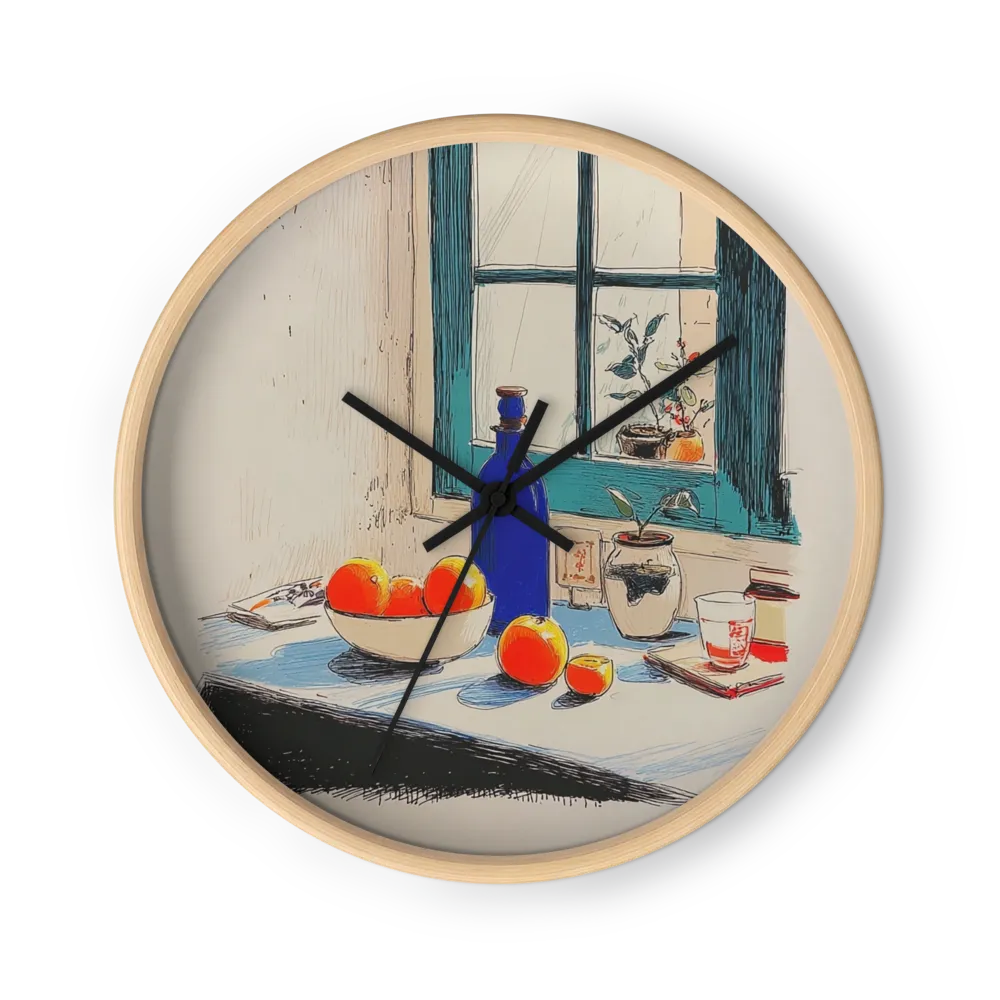 Cobalt & Citrus Lithograph Clocks — Oranges On Cream Paper