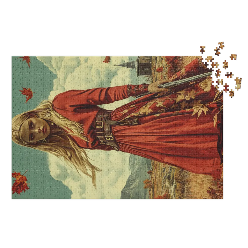 Red Dress Autumn Landscape