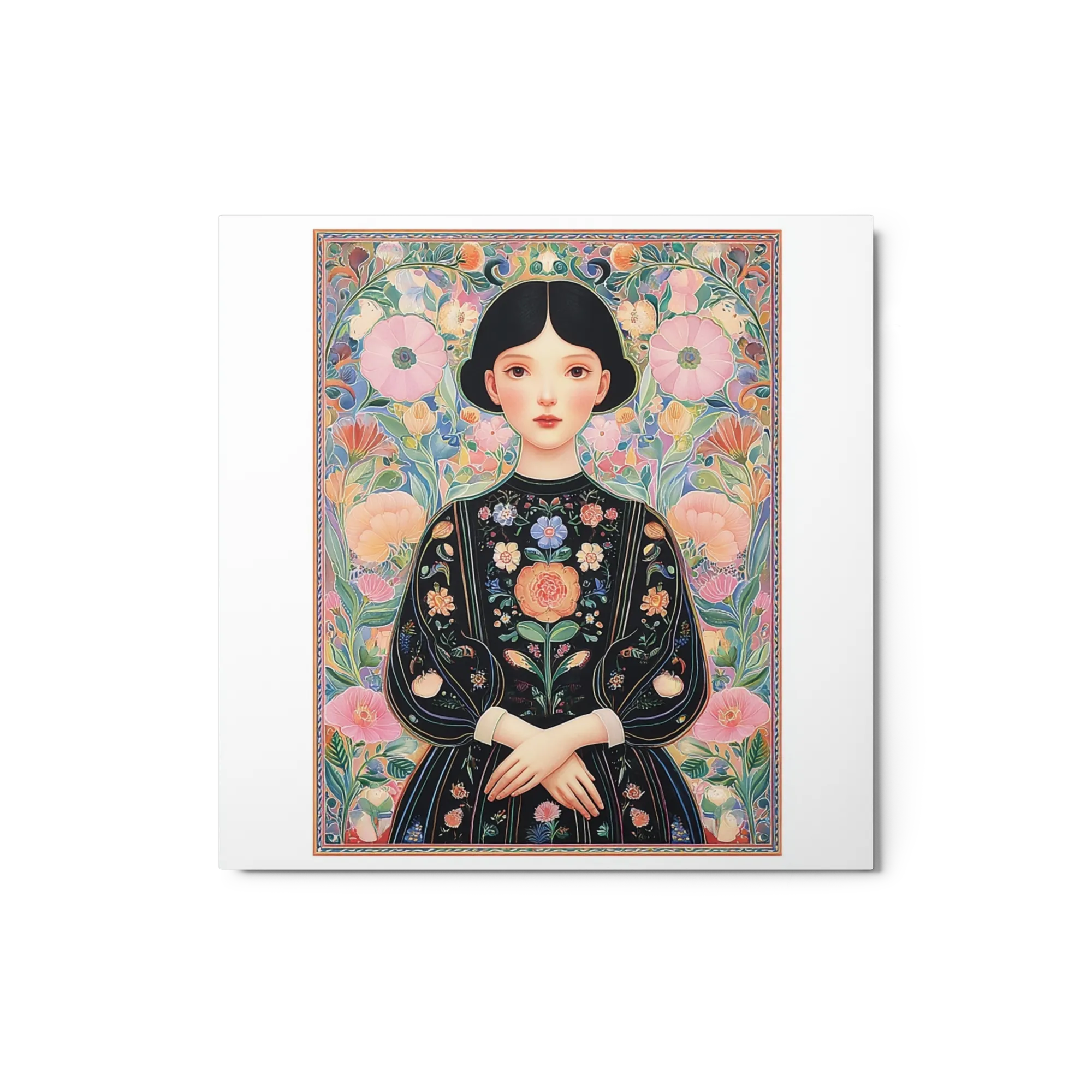 Woman in Floral Frame