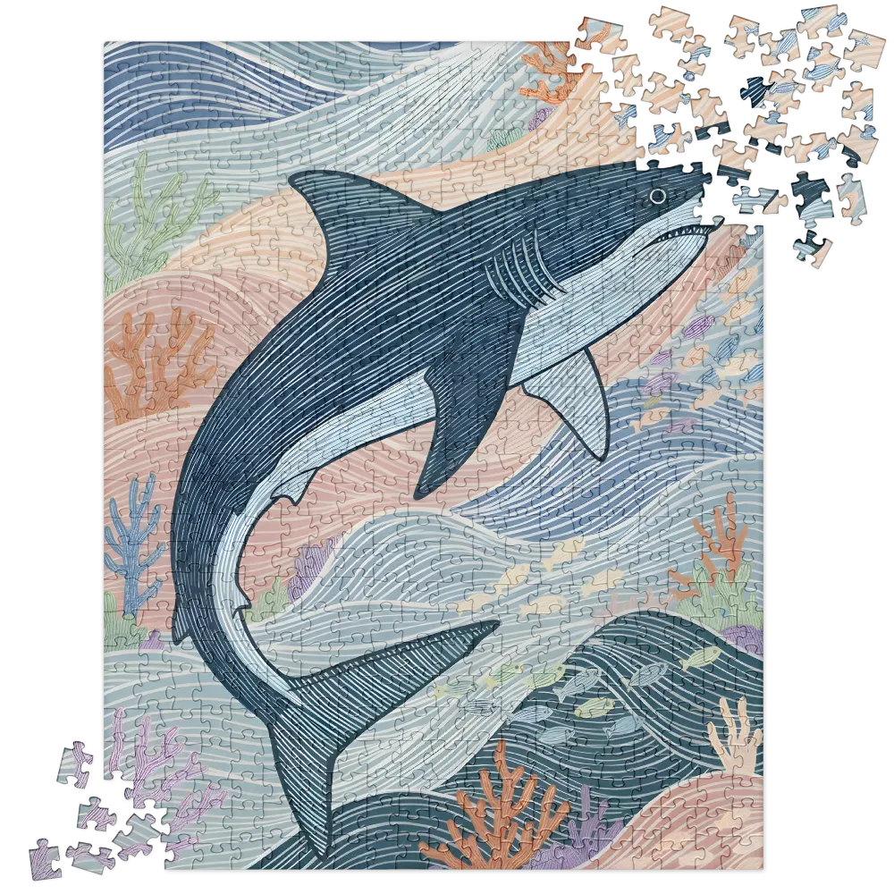 Shark in Flowing Waves 
 Jigsaw Puzzle in Tin Box
