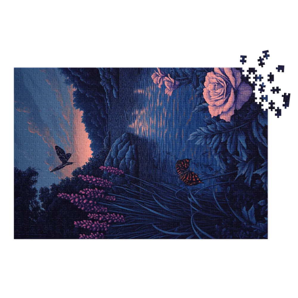 Serene Landscape with Butterflies and Roses | Jigsaw Puzzle (252/520 pieces)