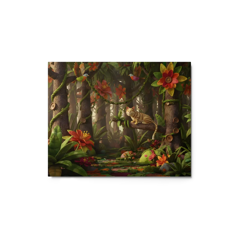 Whimsical Fabric Jungle 
 Canvas with White Frame
