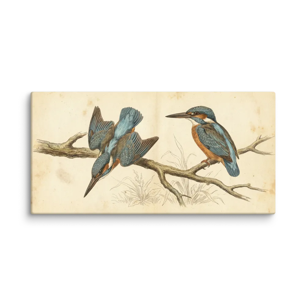Kingfishers on Branch 
 Canvas | 12″x 24″