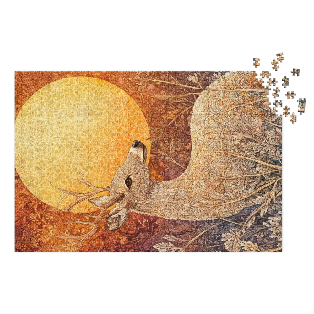 Illustrated Deer Against a Textured Sun | Jigsaw Puzzle (252/520 pieces)