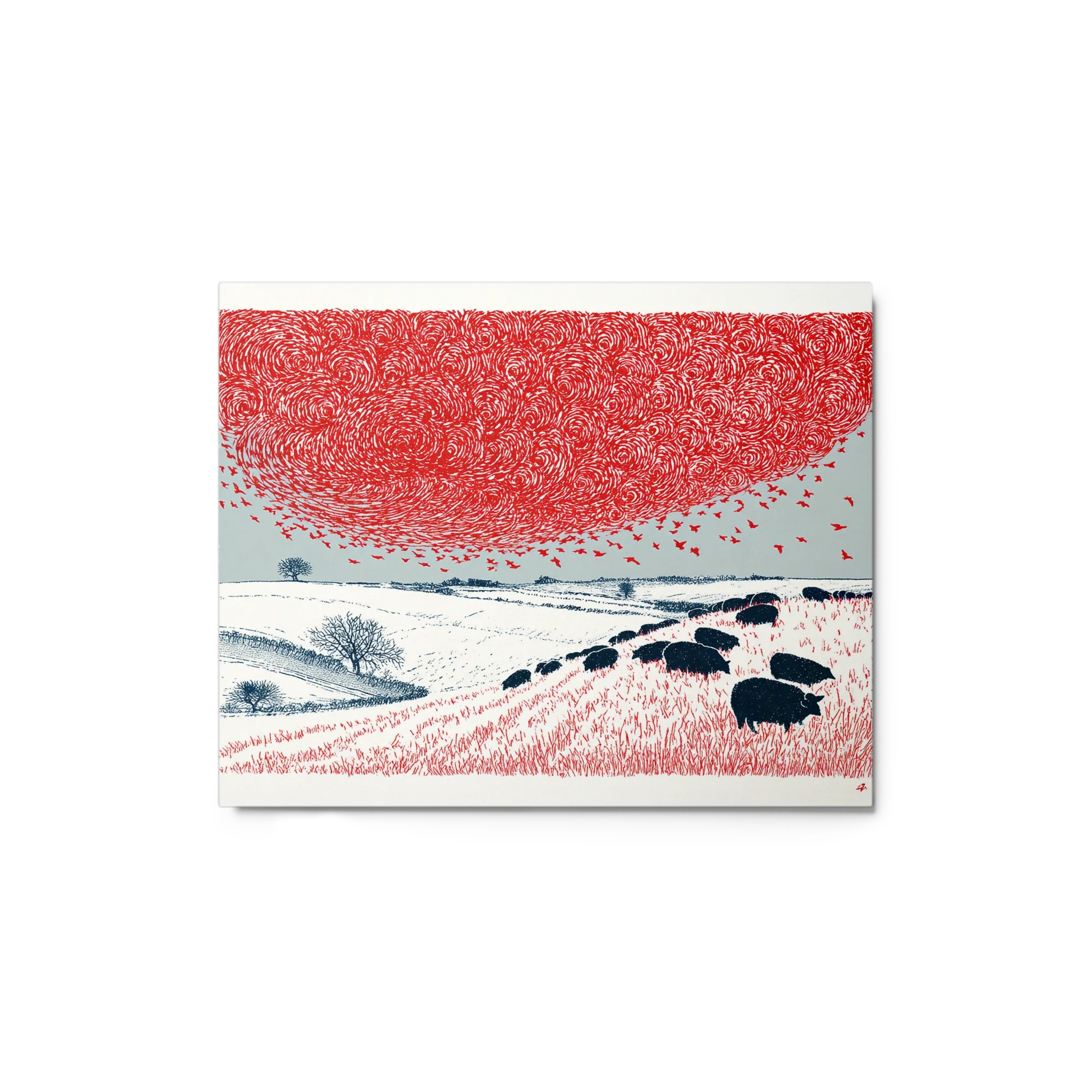 Swirling Red Sky and Sheep