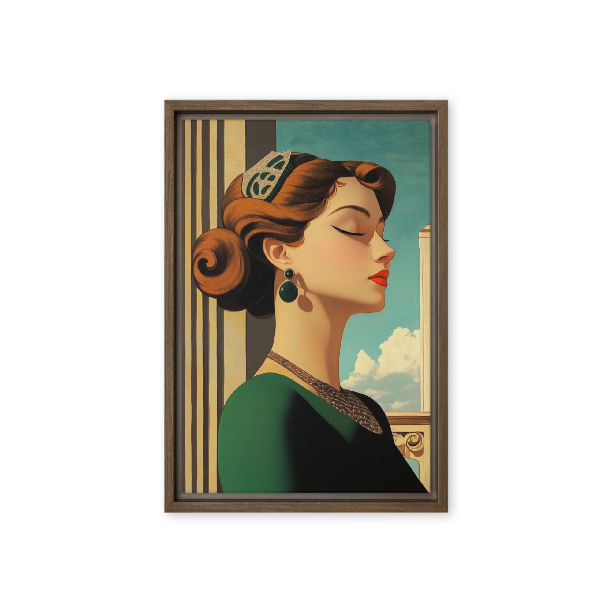 Emerald Serenity: An Art Nouveau Portrait | Art Print