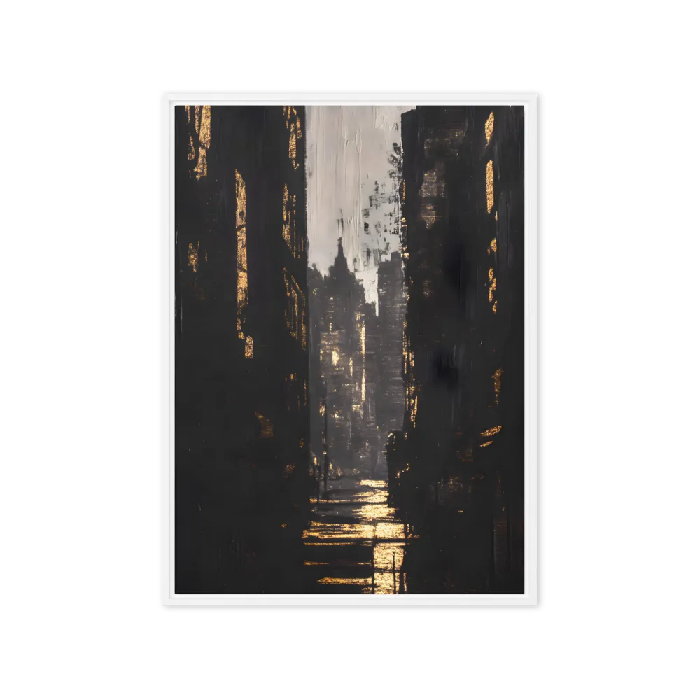 Golden City Night 
 Canvas with White Frame