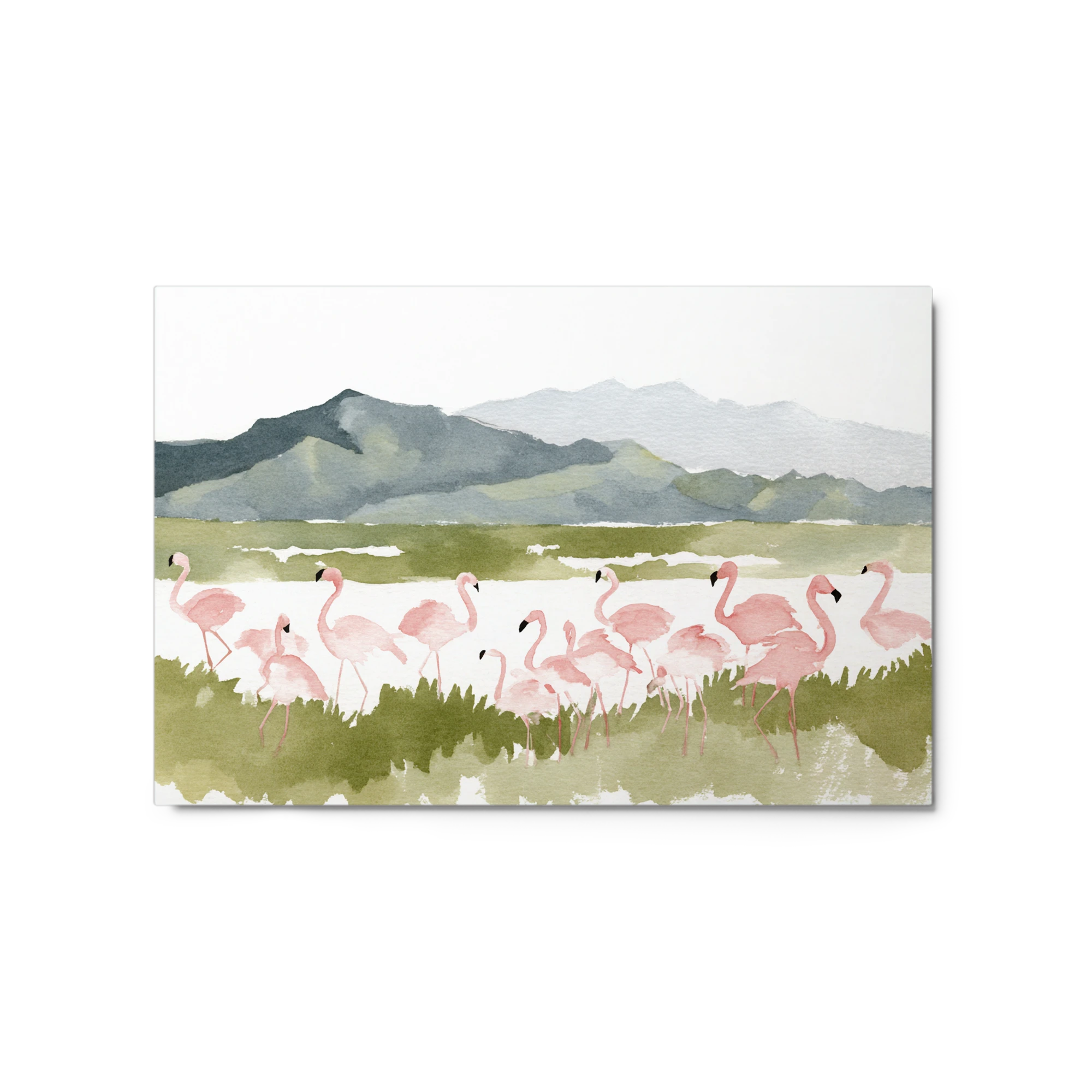 Flamingos by the Mountains