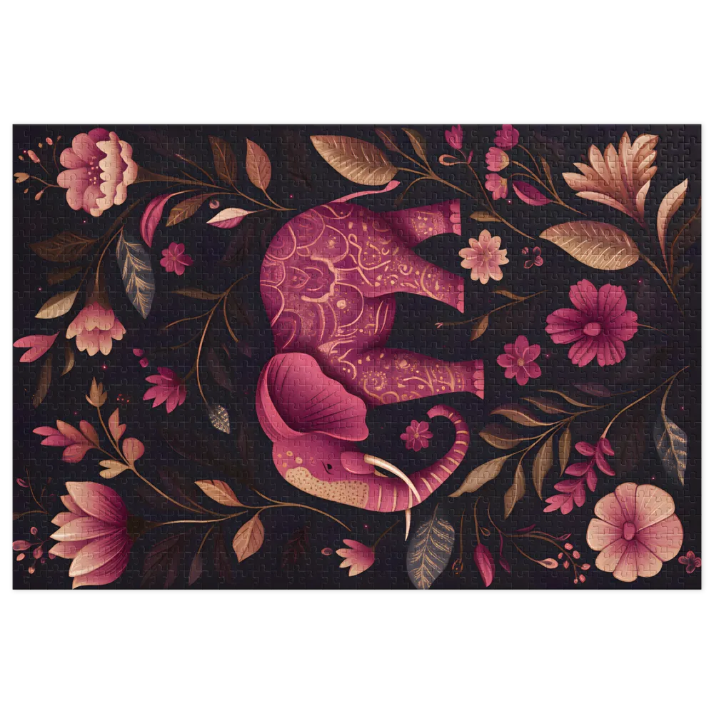 Detailed Elephant Surrounded by Flowers | Jigsaw Puzzle (252/520 pieces)