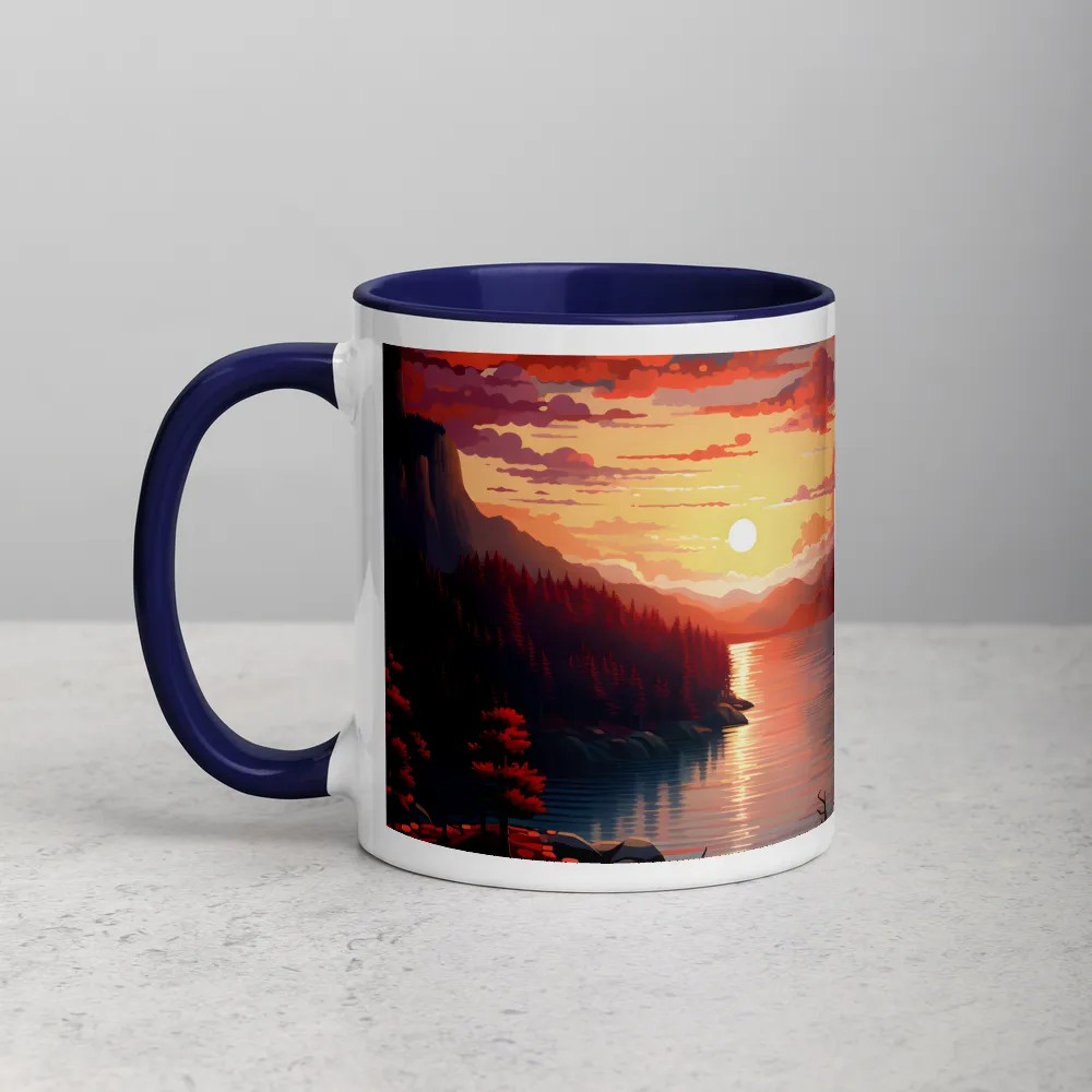 Crimson Sunset Over Lake 
 Mug with Black inside