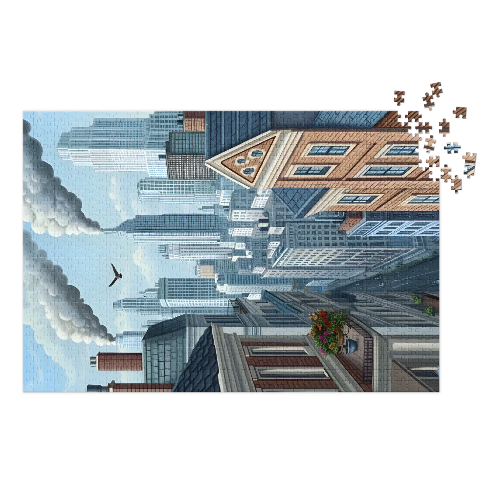 Cityscape with Skyscrapers and Smoke