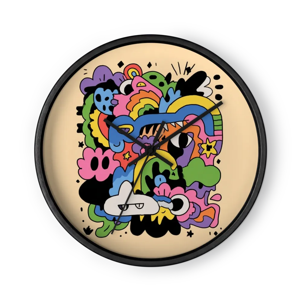 Monster Doodle Collage | Wall Clock