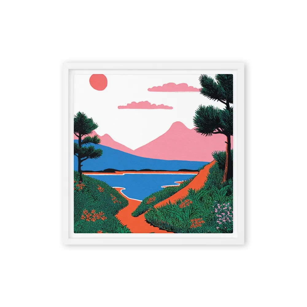 Pink Mountain Path 
 Canvas with Black Frame