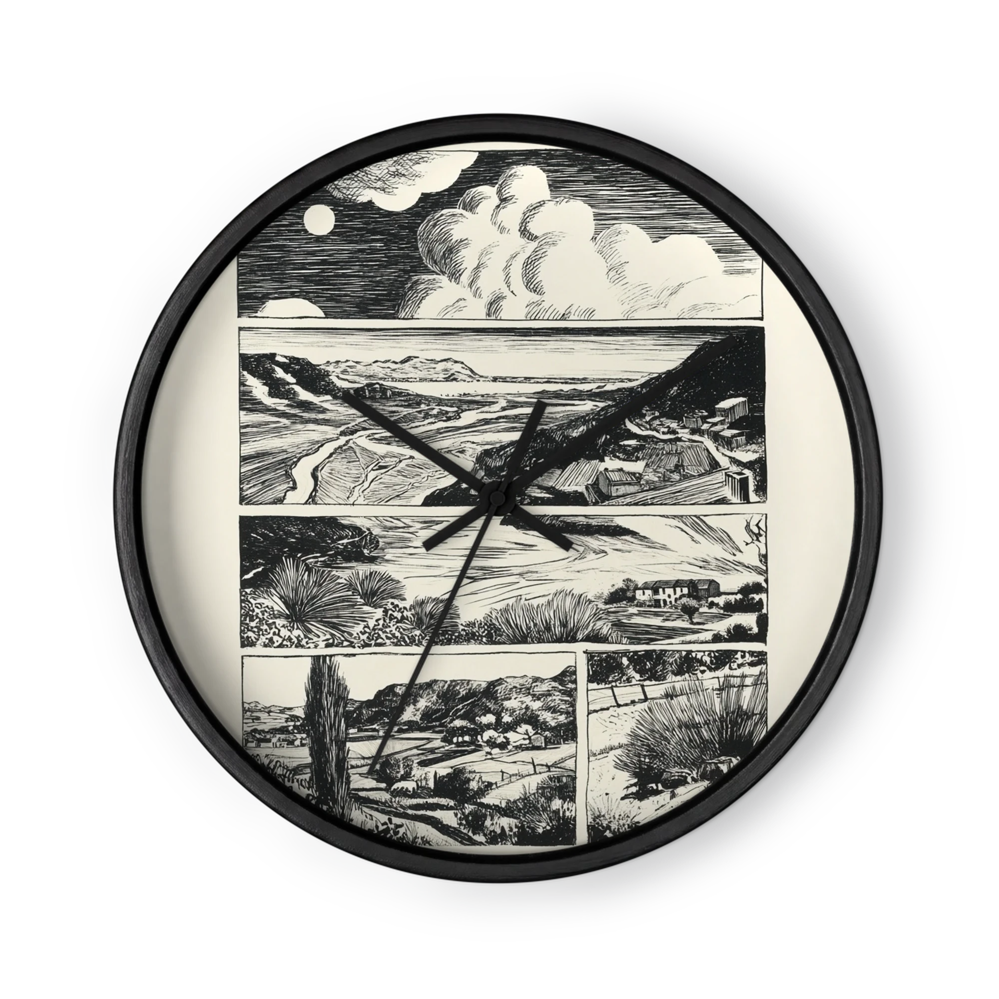 Four Landscape Panels | Wall Clock