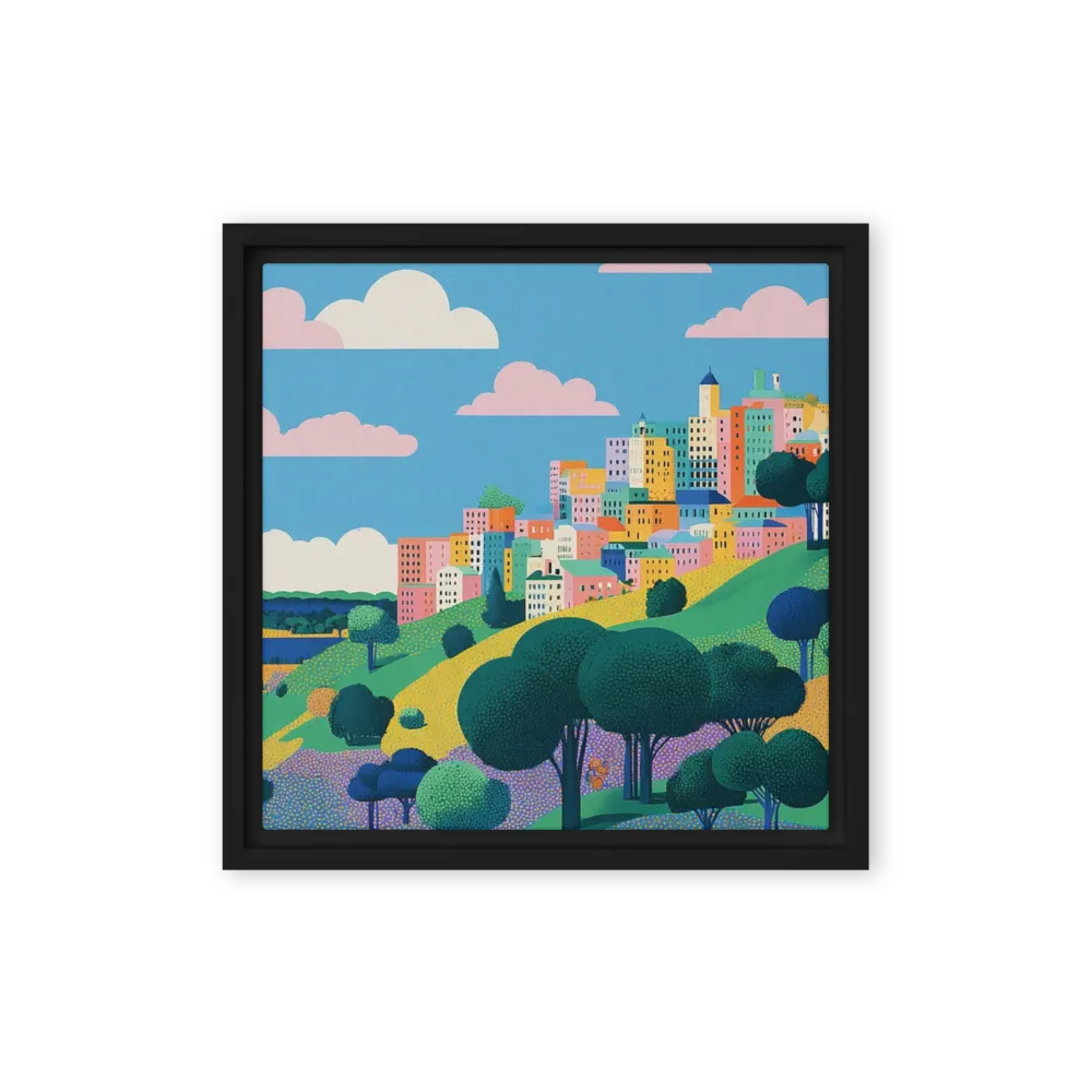 Pastel Hillside Town 
 Canvas | 30″x 30″