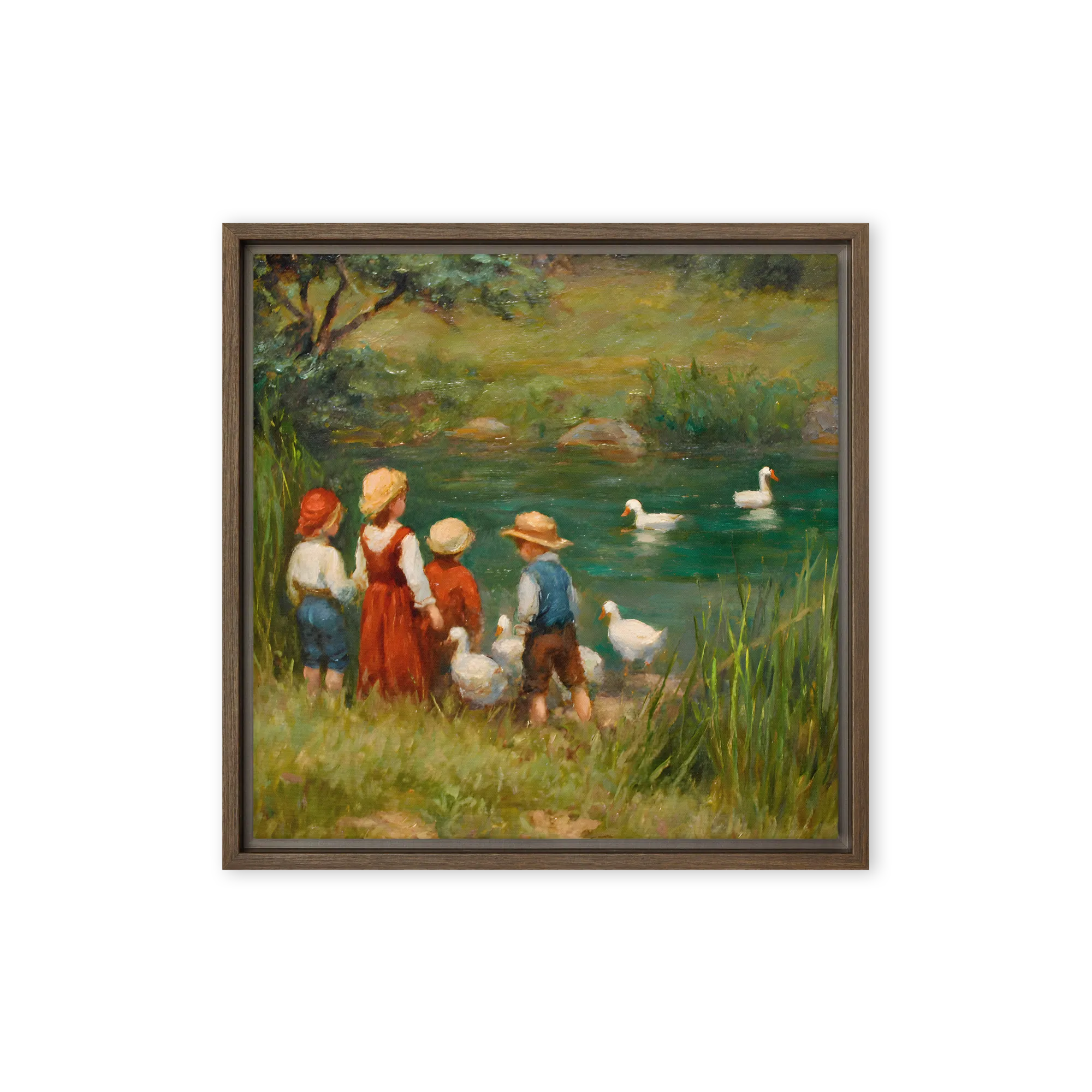 Children by the Pond 
 Canvas with Black Frame