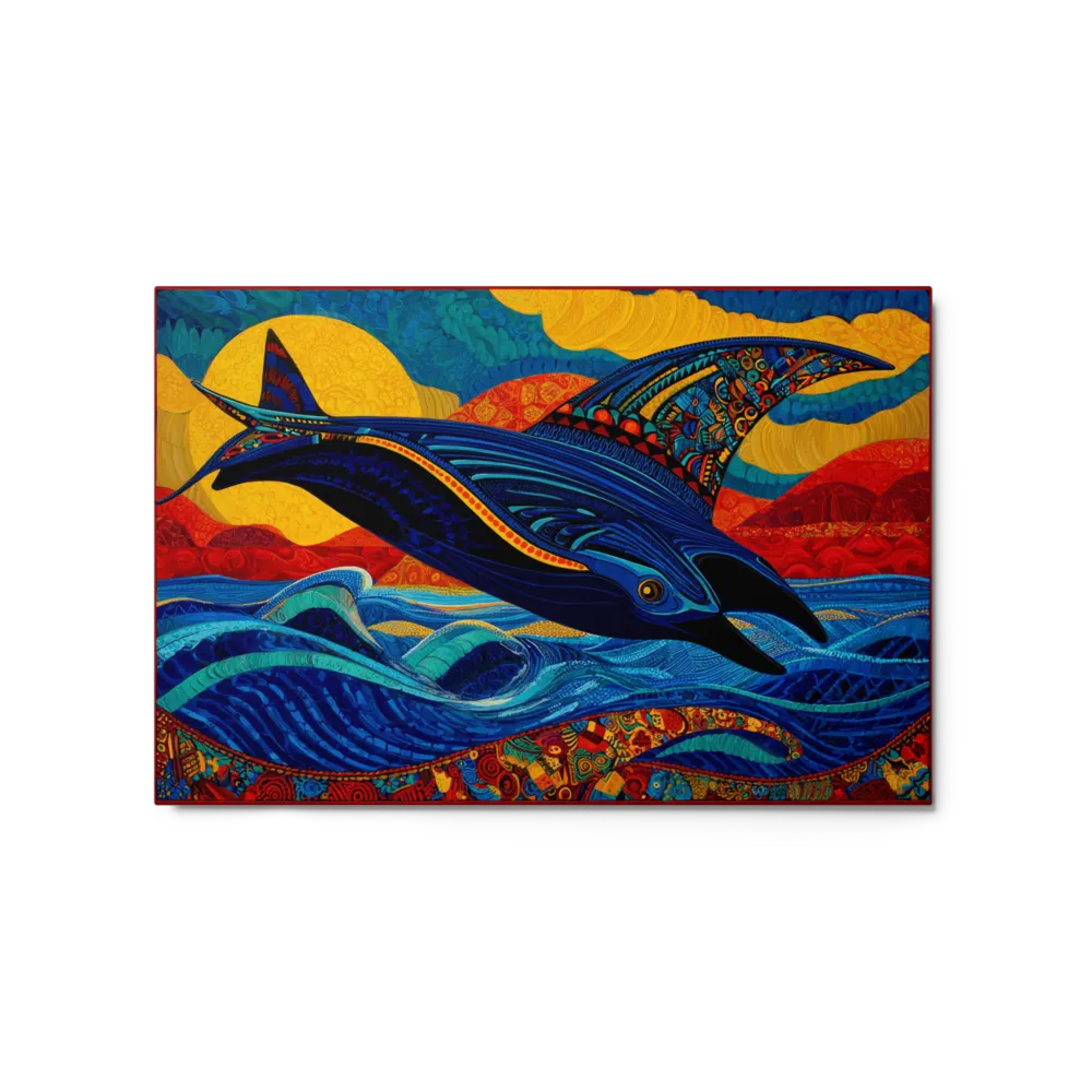 Leap of the Mosaic Dolphin 
 Canvas with Black Frame
