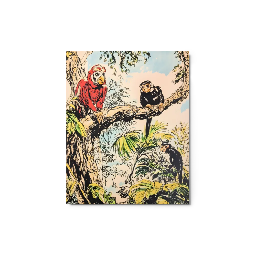 Colorful Parrots and Monkeys in Lush Foliage