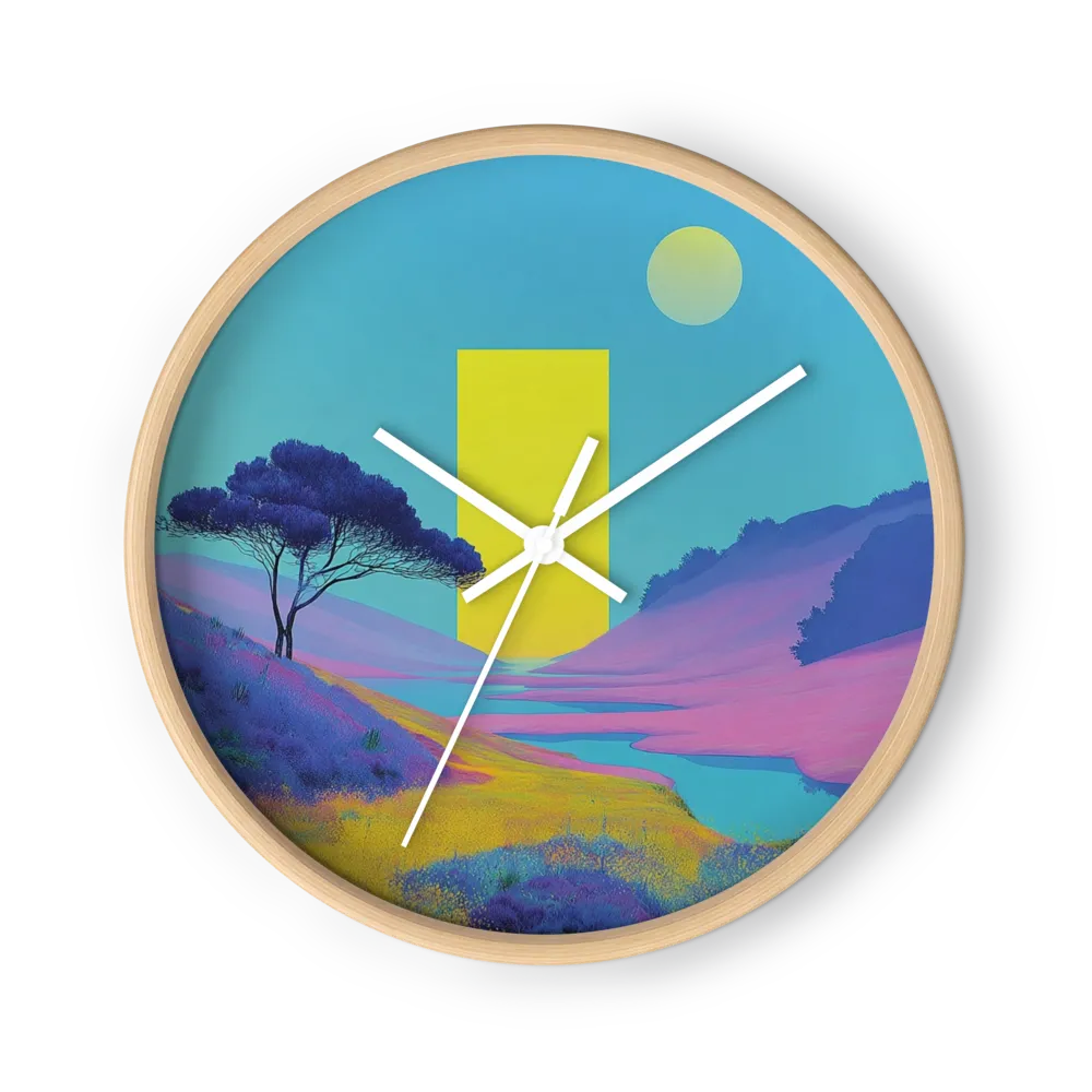 Yellow Monolith in Pastel Valley | Wall Clock