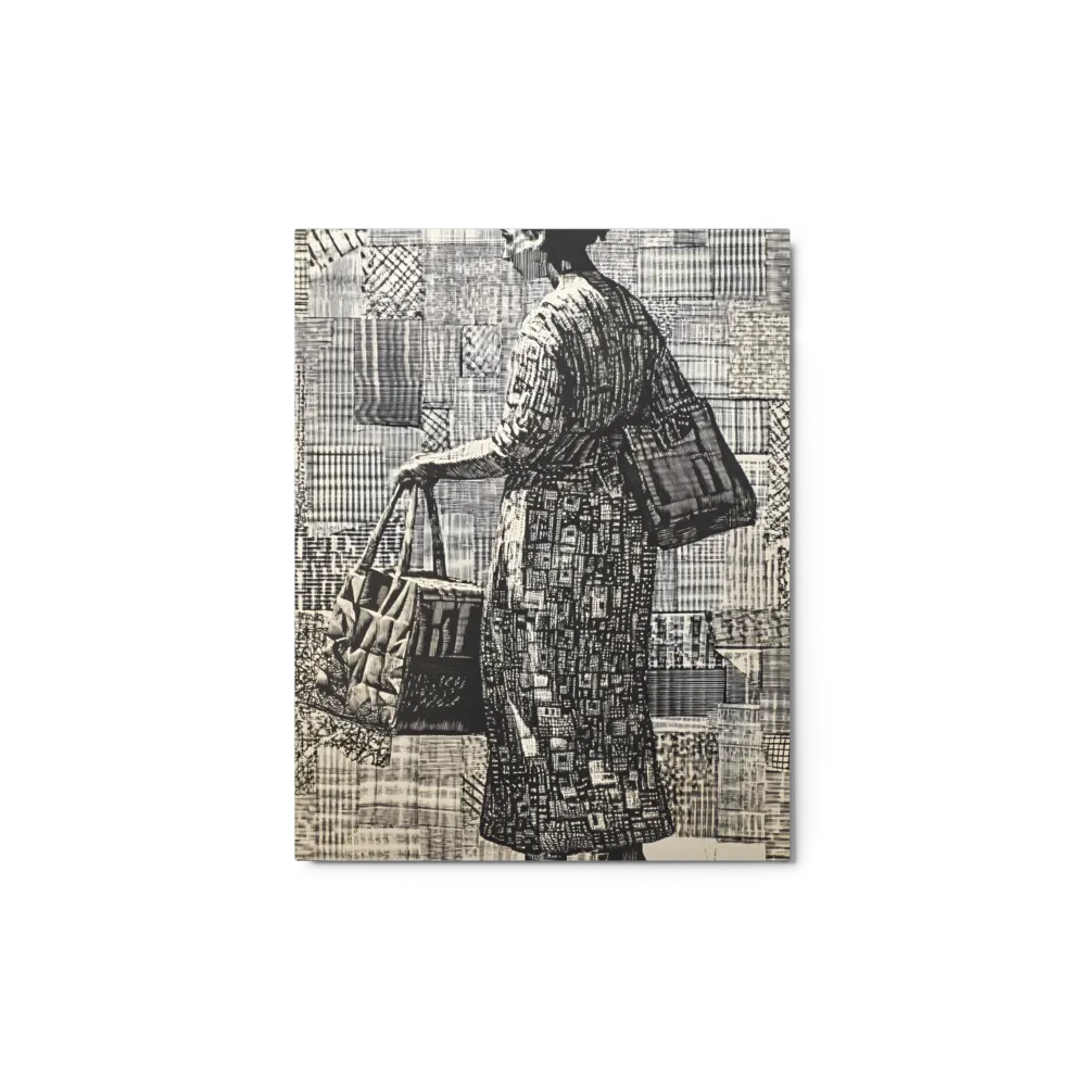 Ink Drawing of Woman with Shopping Bags