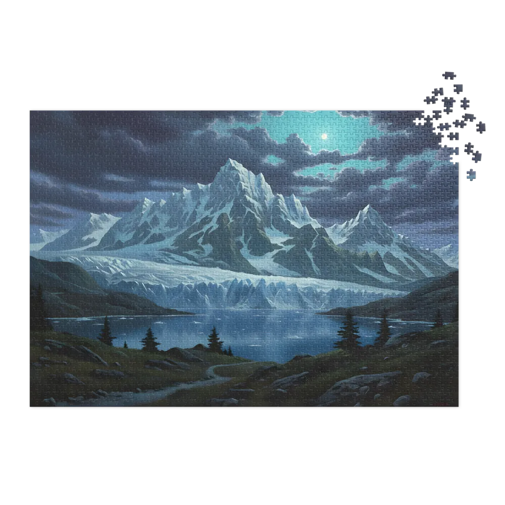 Moonlit Glacier Lake Painting