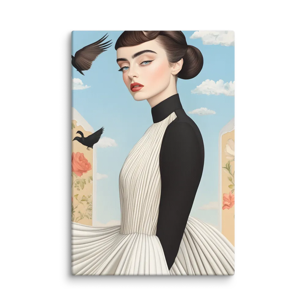 Ethereal Fashion Portrait with Birds 
 Canvas | 32″x 48″