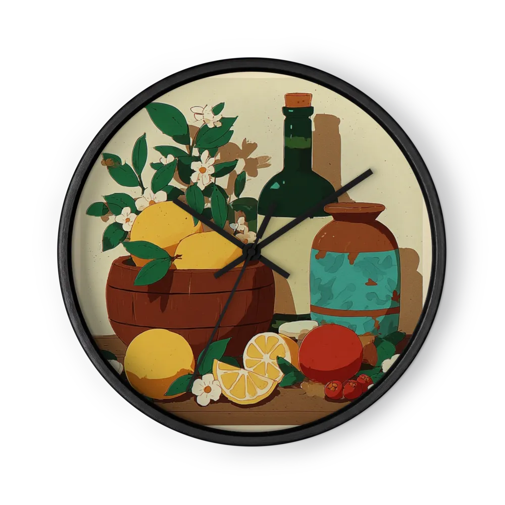 Lemons and Glass Bottle Still Life | Wall Clock