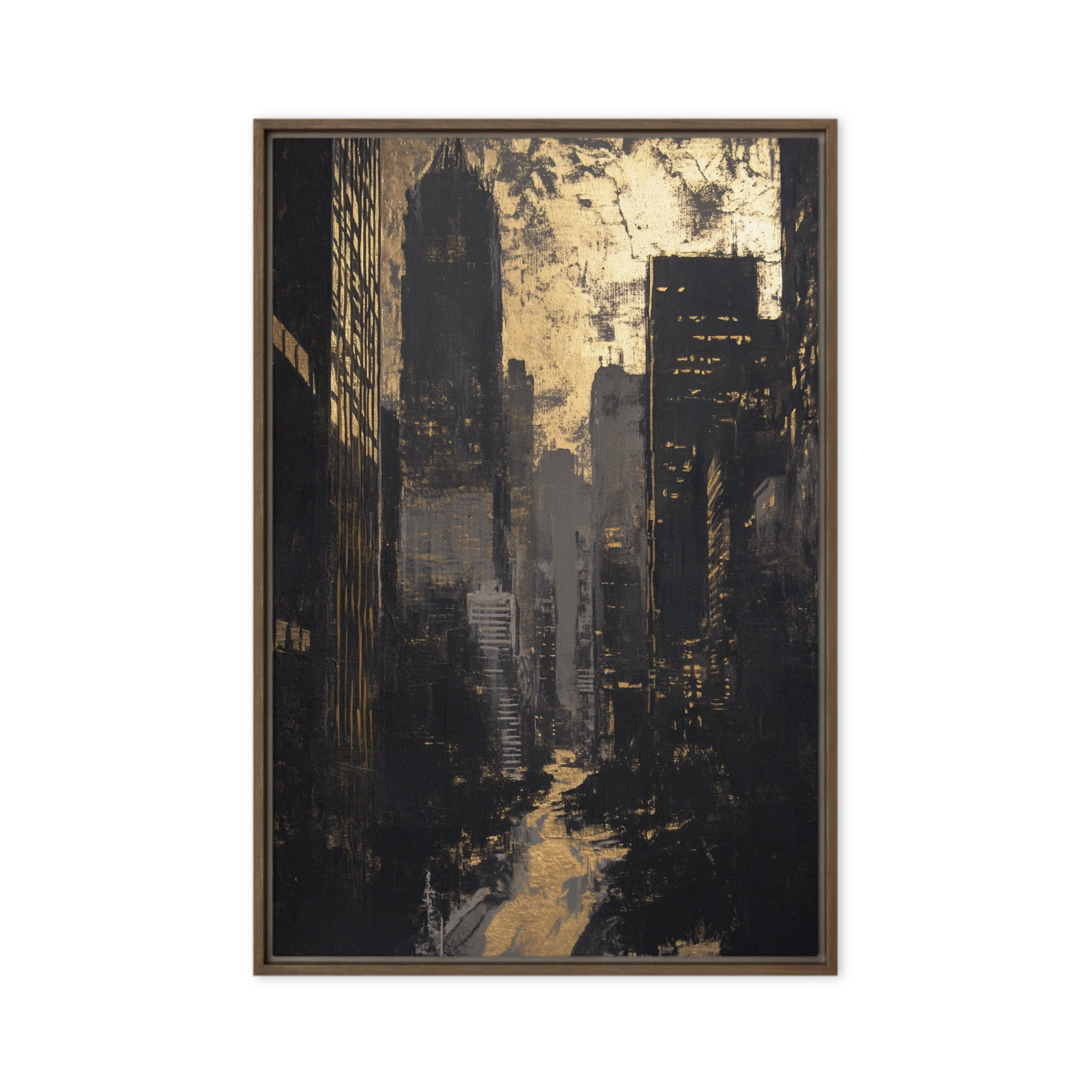 Abstract Cityscape in Black and Gold