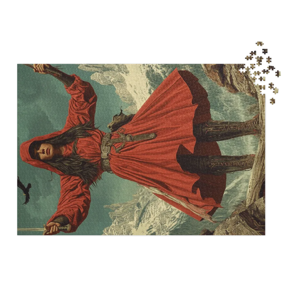 Woman in Red Hooded Dress with Swords | Jigsaw Puzzle (252/520 pieces)
