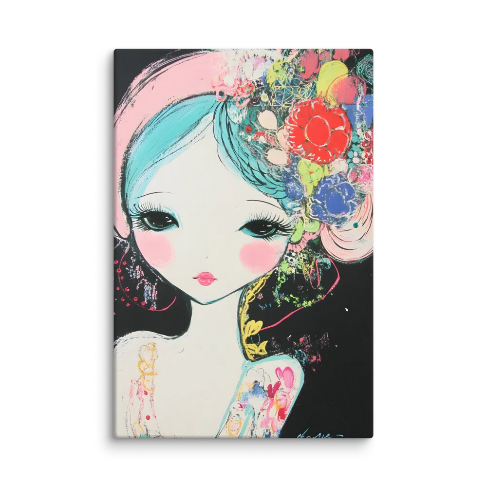 Floral Dreamer Portrait 
 Canvas with White Frame