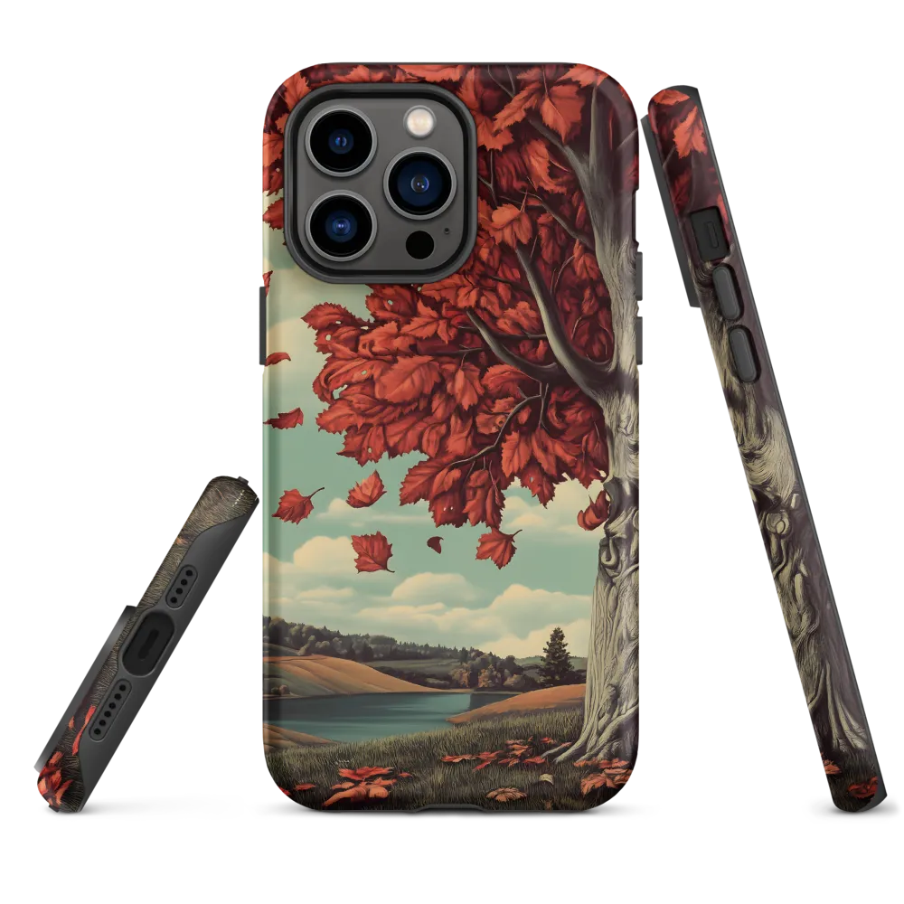Autumn Landscape with Red Tree | Phone Case