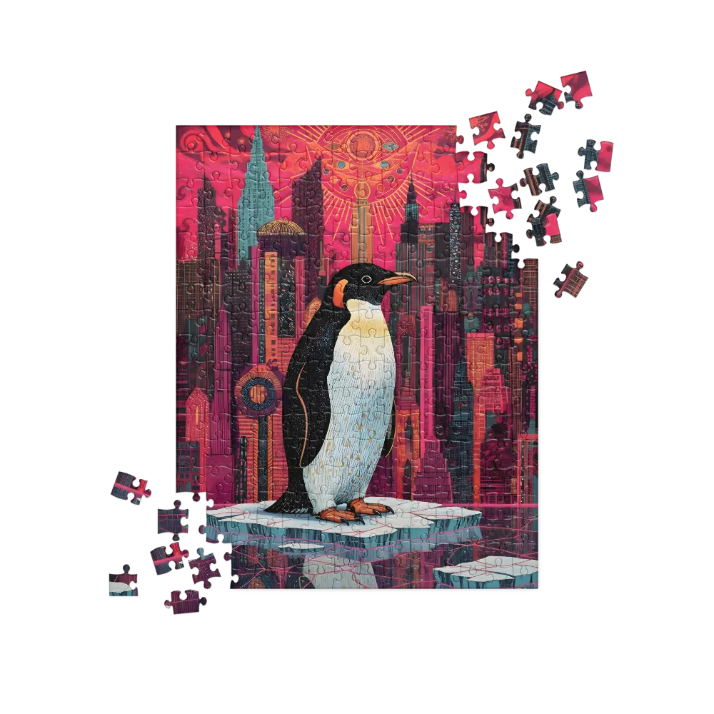 Neon City Penguin 
 Jigsaw Puzzle in Tin Box