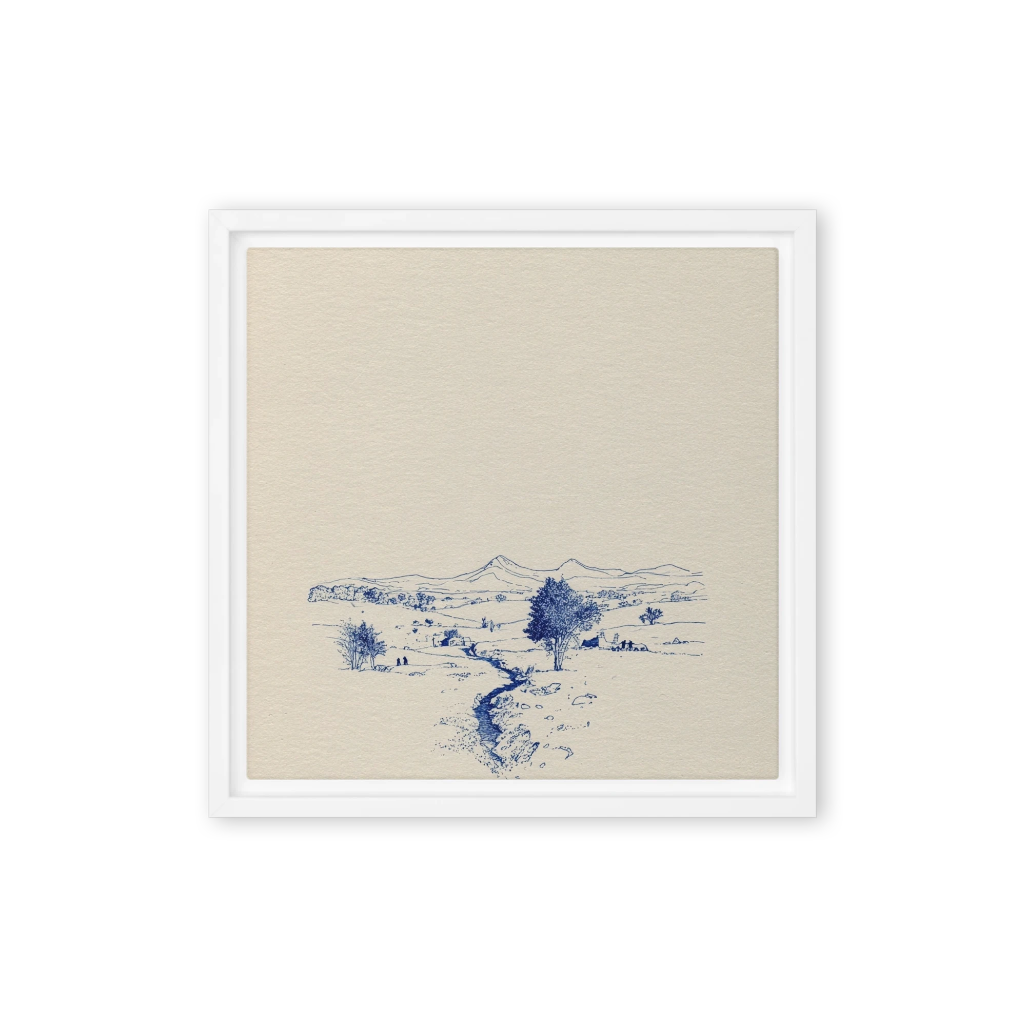 Countryside Stream in Blue Ink