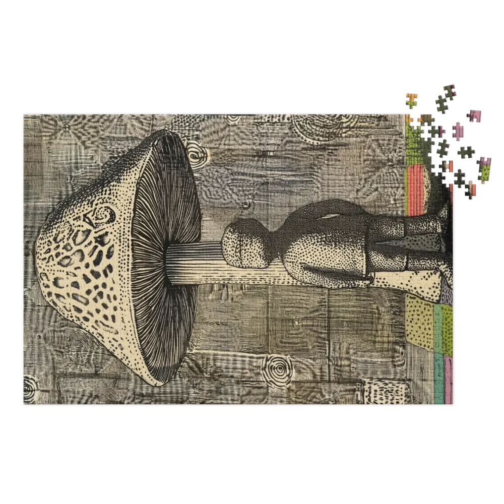 Child Under Giant Mushroom 
 Jigsaw Puzzle in Tin Box