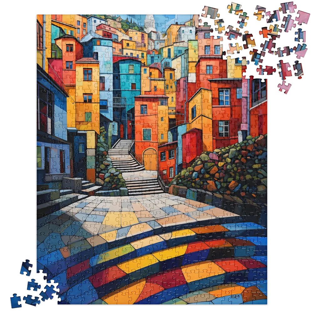 Vibrant Village: A Cubist Journey