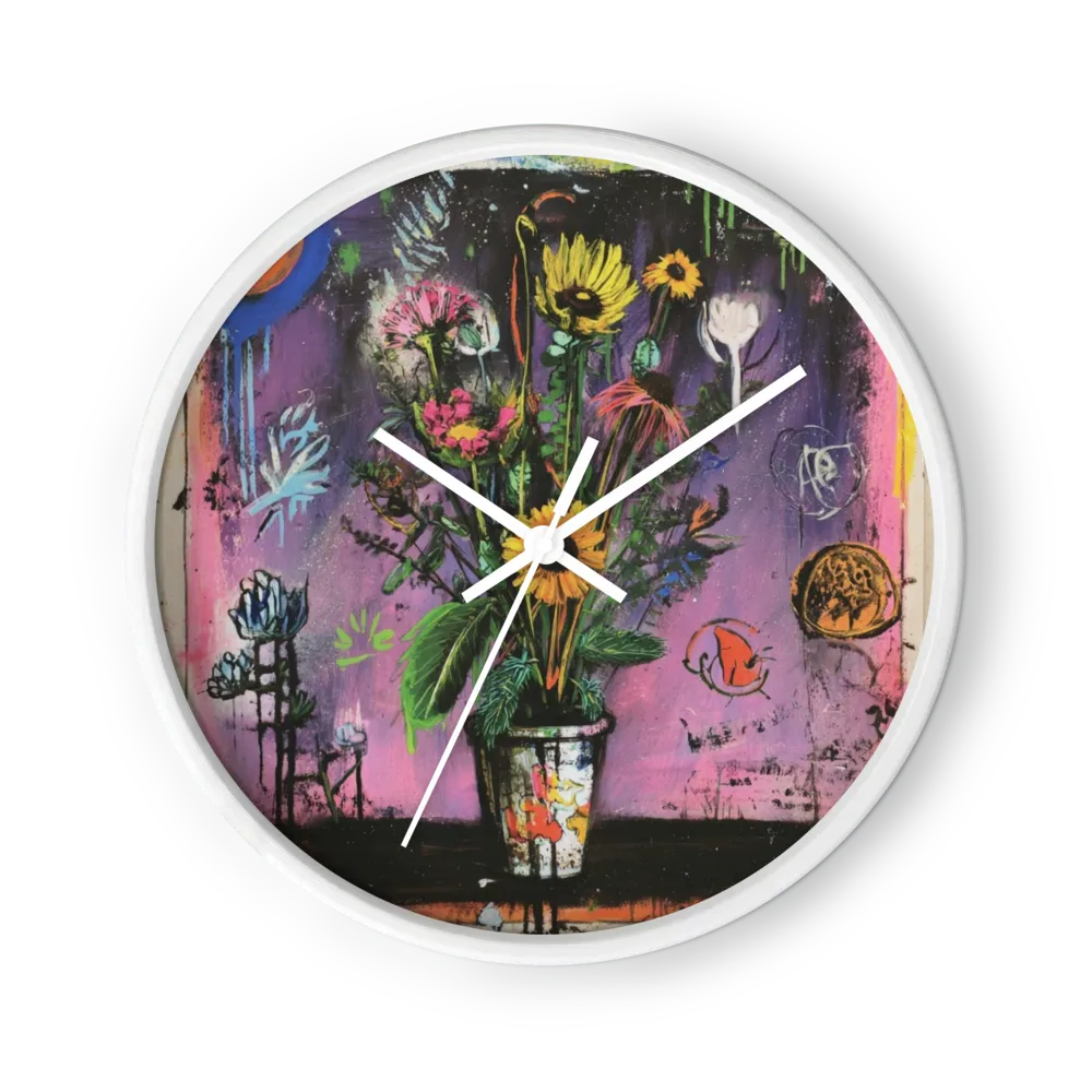 Wild Bouquet in Neon Twilight | Wall Clock