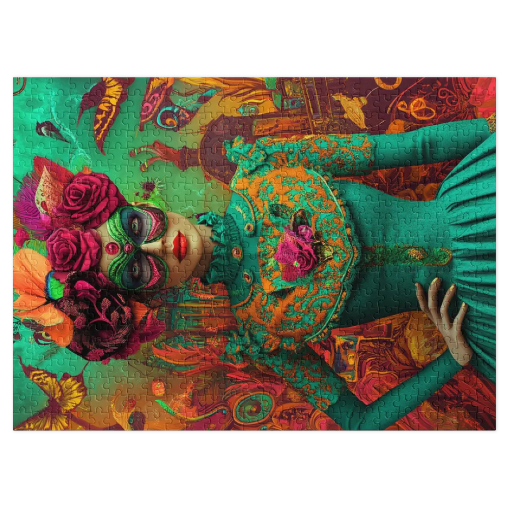 Enigmatic Floral Mask 
 Jigsaw Puzzle in Tin Box