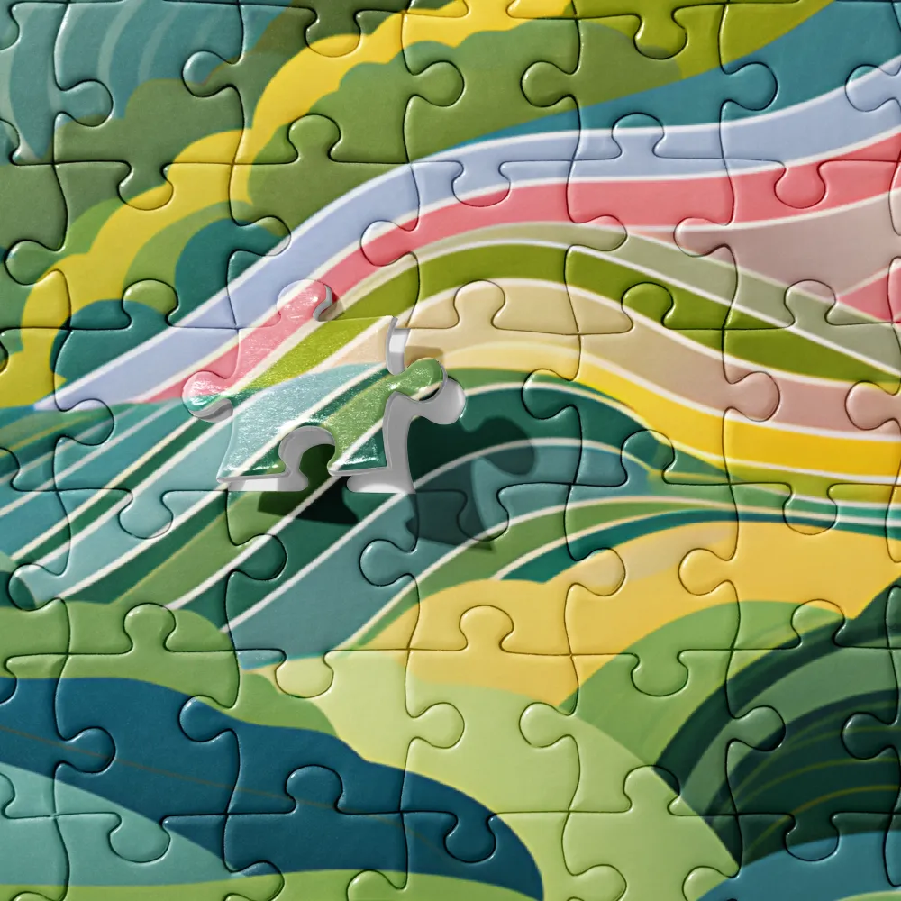 Stylized Wavy Landscape 
 Jigsaw Puzzle in Tin Box