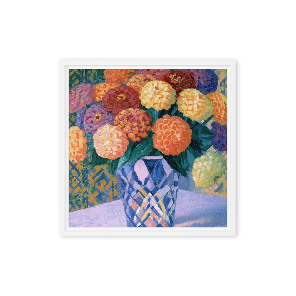 Vase of Zinnias 
 Poster with Red oak Frame | 12″x 12″