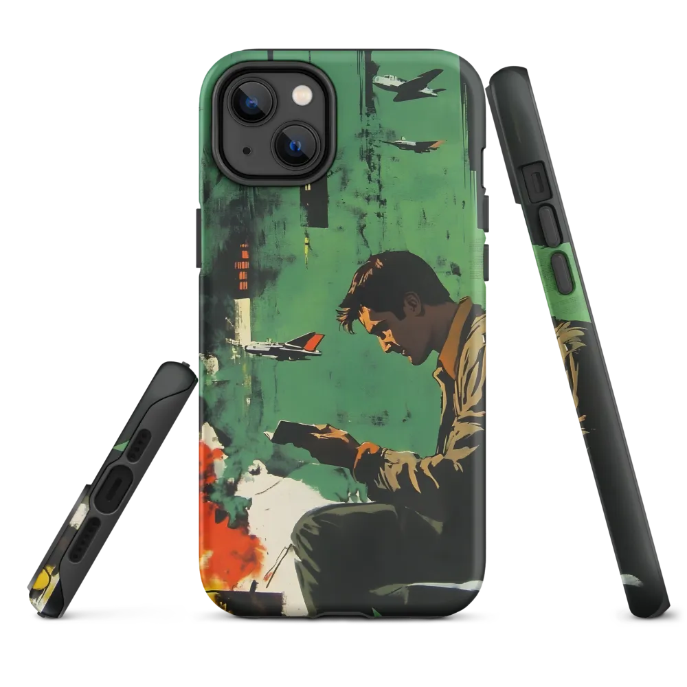 Modernist Man Reading in Cityscape | Phone Case