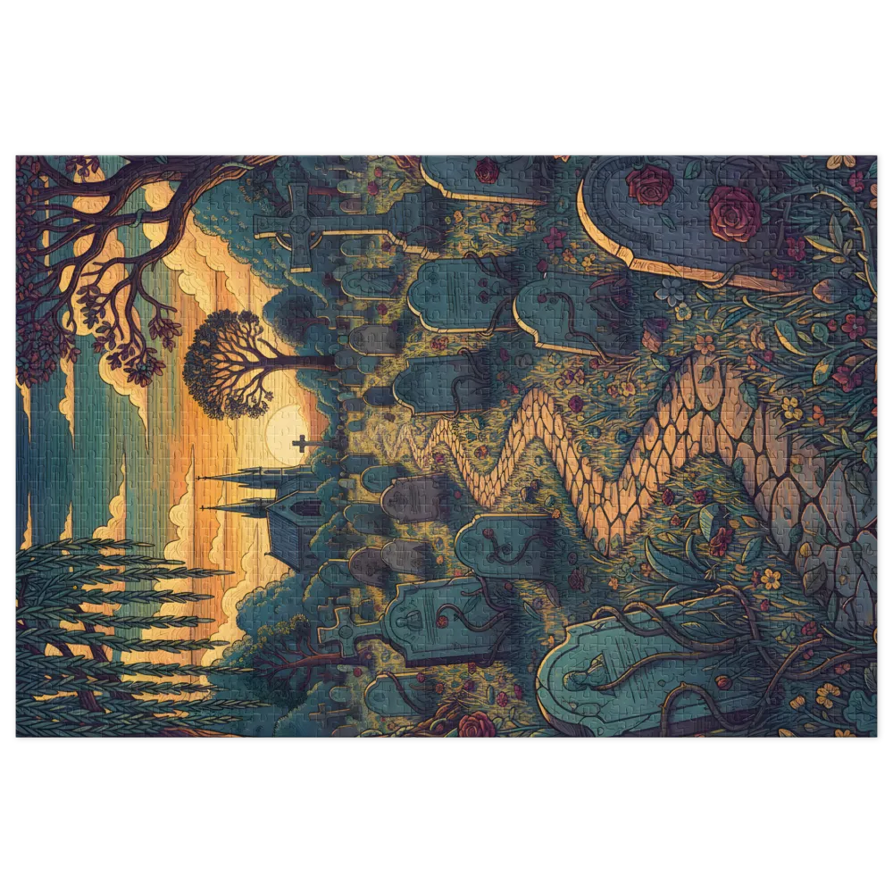 Sunset Graveyard Illustration | Jigsaw Puzzles