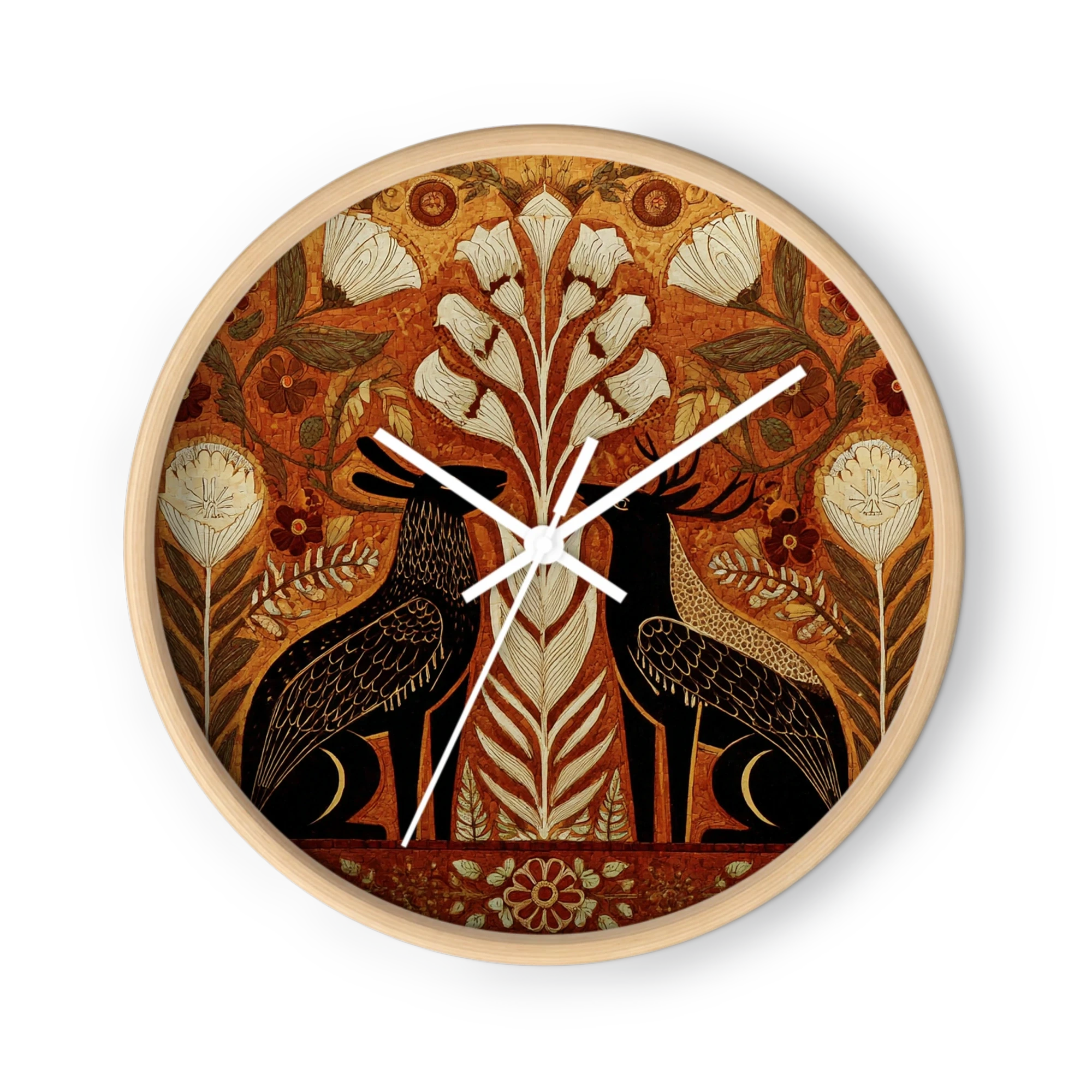 Byzantine Mosaic Folk Art Wall Clocks — Rust, Ochre And Ink