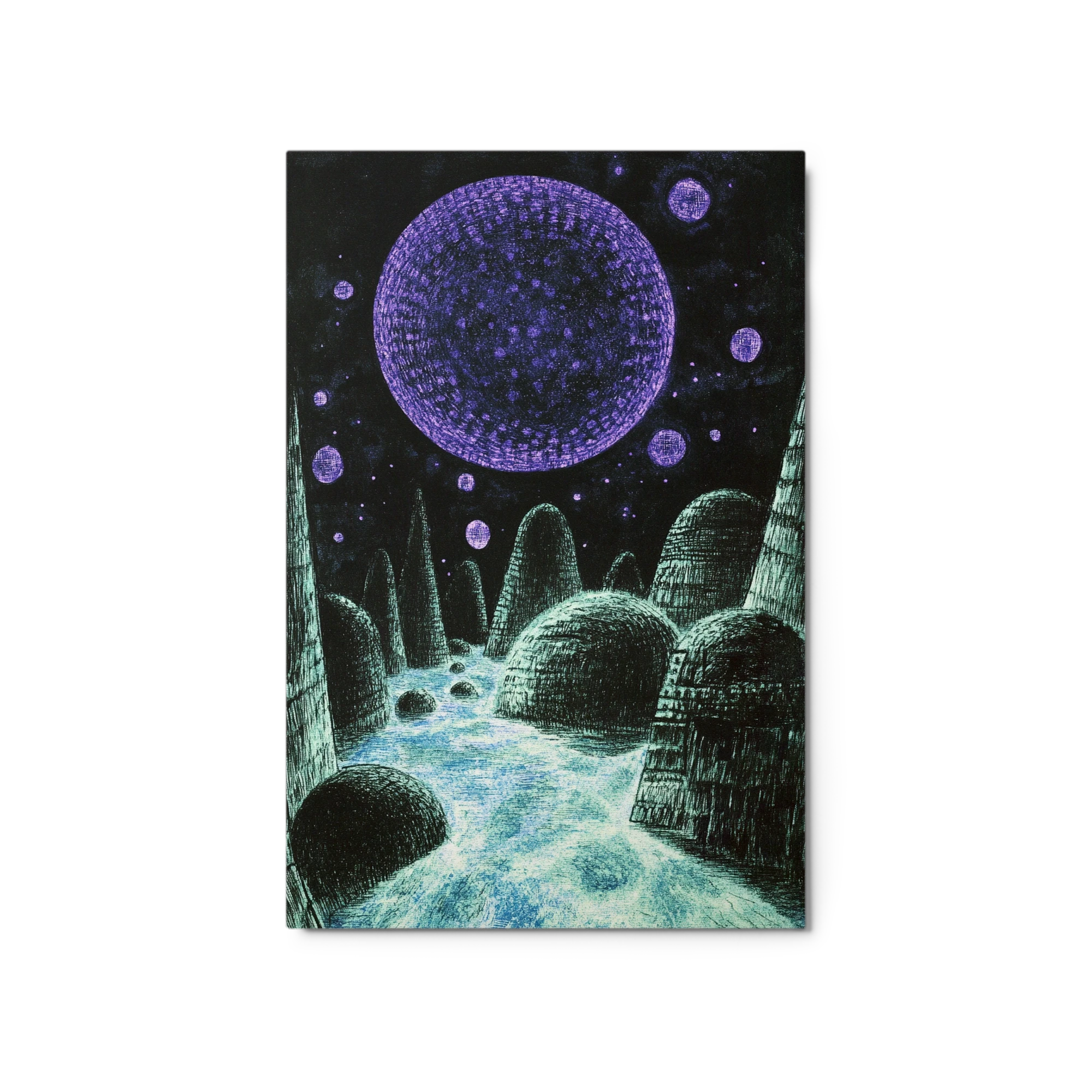 Surreal Fantasy Landscape with Purple Planet