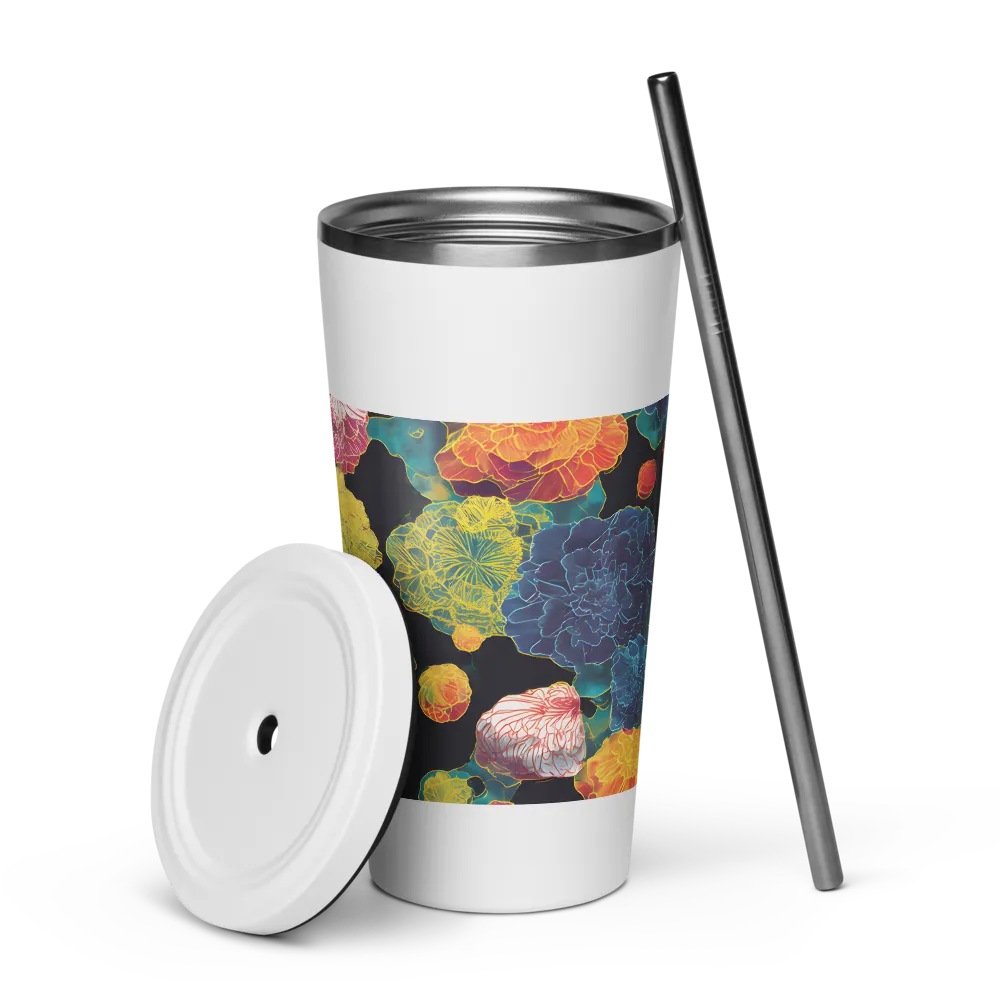 Tapeçaria de peônias néon | Caneca de viagem