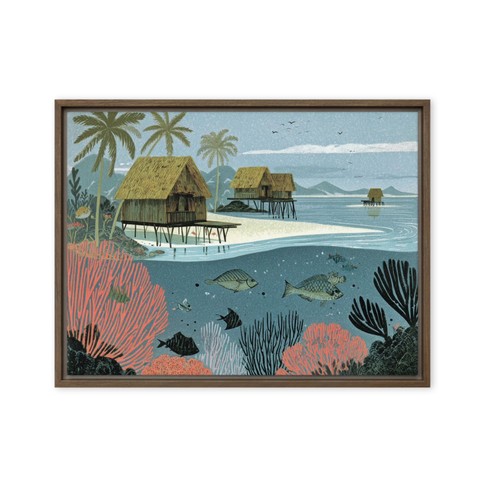 Tropical Stilt Huts and Coral Reef