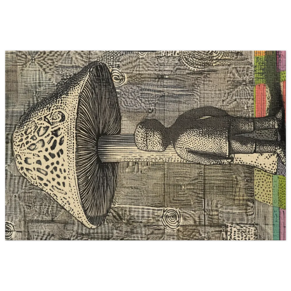 Child Under Giant Mushroom 
 Jigsaw Puzzle in Tin Box