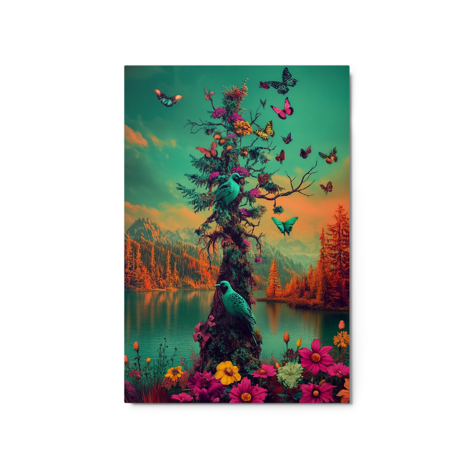Surreal Tree with Birds and Butterflies